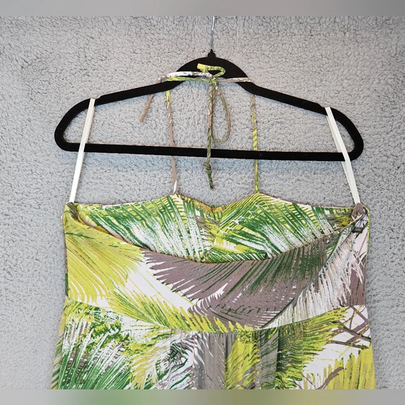 Tori Richards Womens Tropical Leaves Maxi Halter Dress Sz XL Vacation Beach - Picture 8 of 10